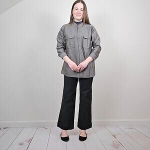 Joie Satin Buttondown Shirt Silver Gray Medium